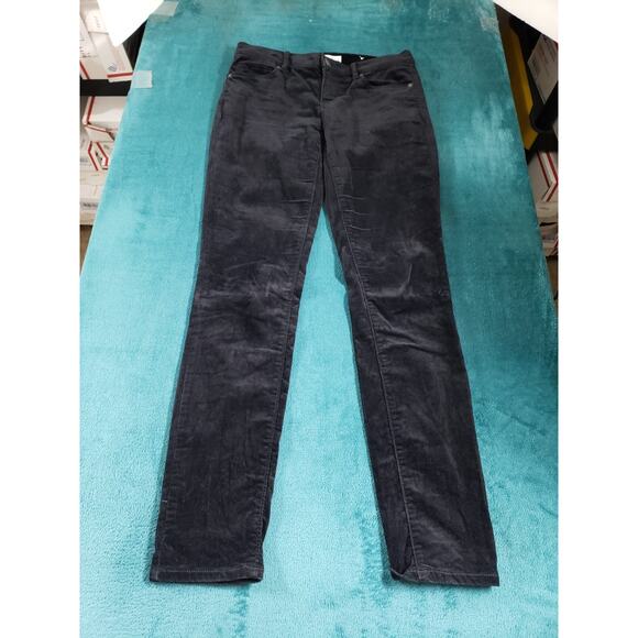 LOFT Jeans Size 0 Womens Black Stretch Velvet Pants Dark Mid Rise Modern Skinny - Picture 1 of 13